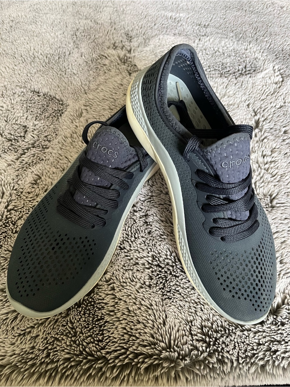 CROCS Navy Blue and White LiteRide Sneakers